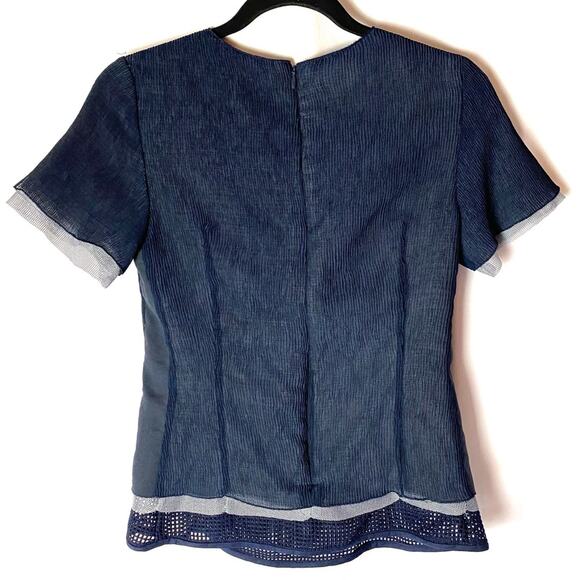 O’2nd Navy Blue Mixed Media Blouse Size 2 - Picture 8 of 8